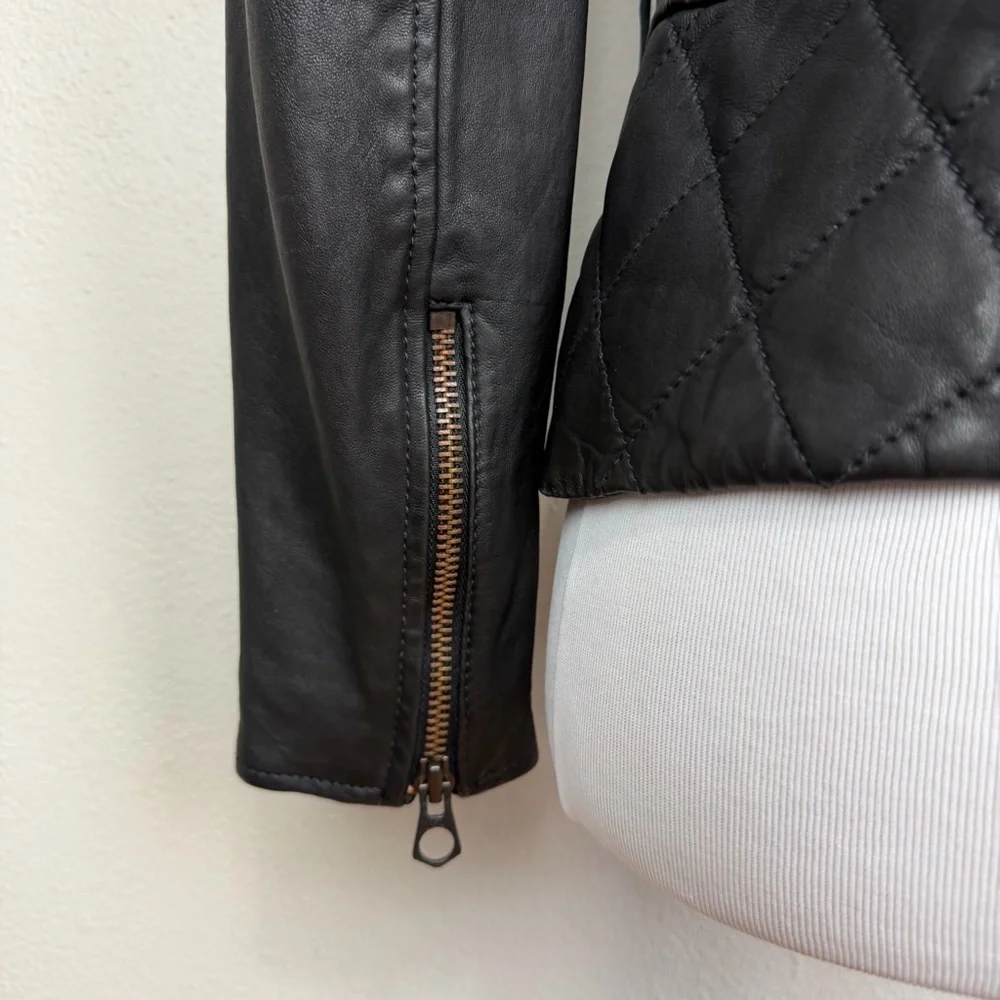 Madewell Metropolis Moto Collarless Black Leather Jacket Size XS